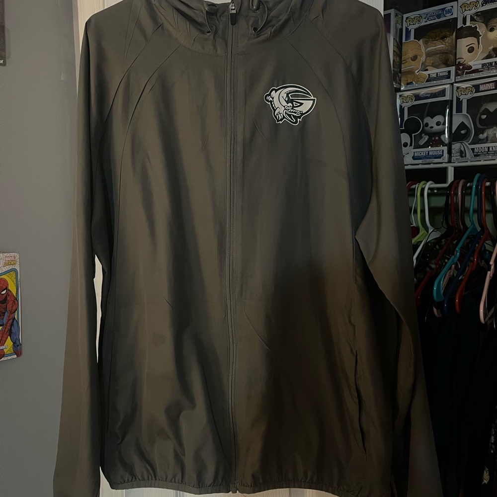 Gray light weight wind breaker jacket with Logo